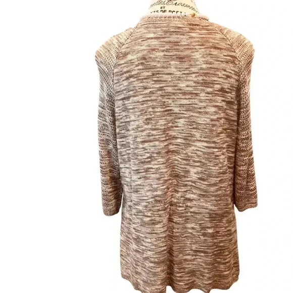 New Directions Belk Brand Large Brown Open Knit Marled Open front sweater S/S - Picture 3 of 3